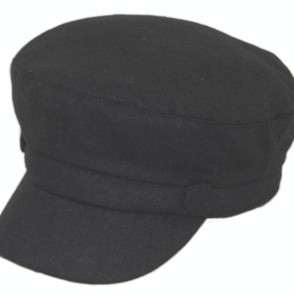 Black Newsboy Cadet Cap Sergeant Hat Adjustable Jeanne Simmons 57cm